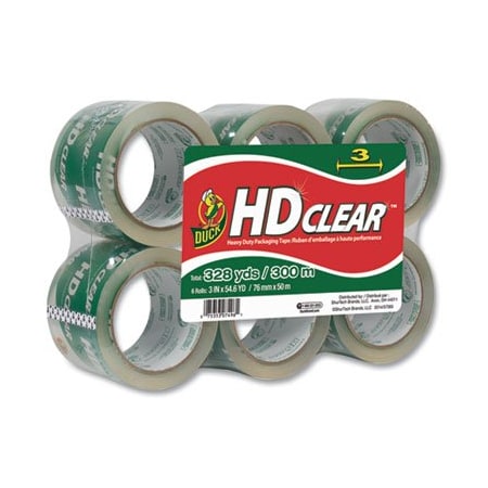 Duck, HEAVY-DUTY CARTON PACKAGING TAPE, 3in CORE, 3in X 54.6 YDS, CLEAR, 6PK